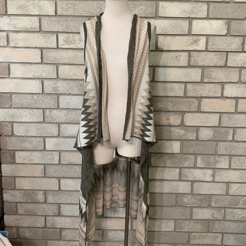 Maurices Olive and Cream Long Knit Cardigan Vest